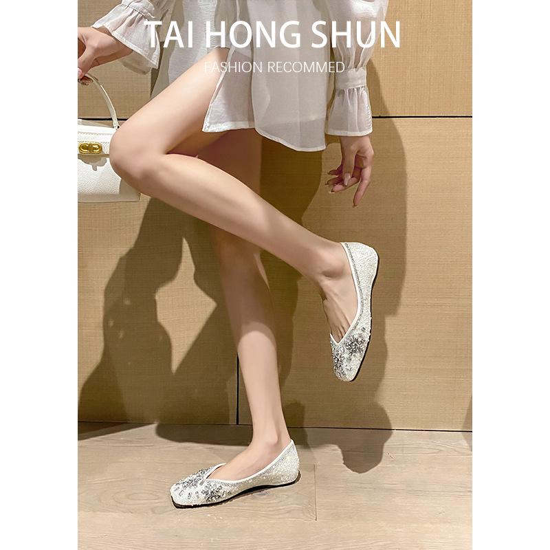 Exquisite French Rhinestone Pointed Toe Flats: Women's Fairy Style Slip-On Wedding Shoes