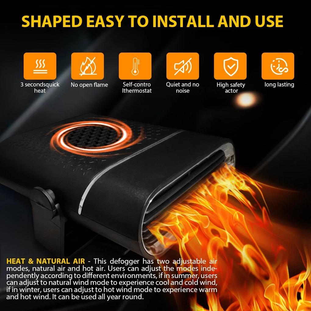 Car Heater Fan 12V Car Air Heater Fan Winter Windshield Defogger Defroster Heating 360°Rotation Portable Truck Electric Heater