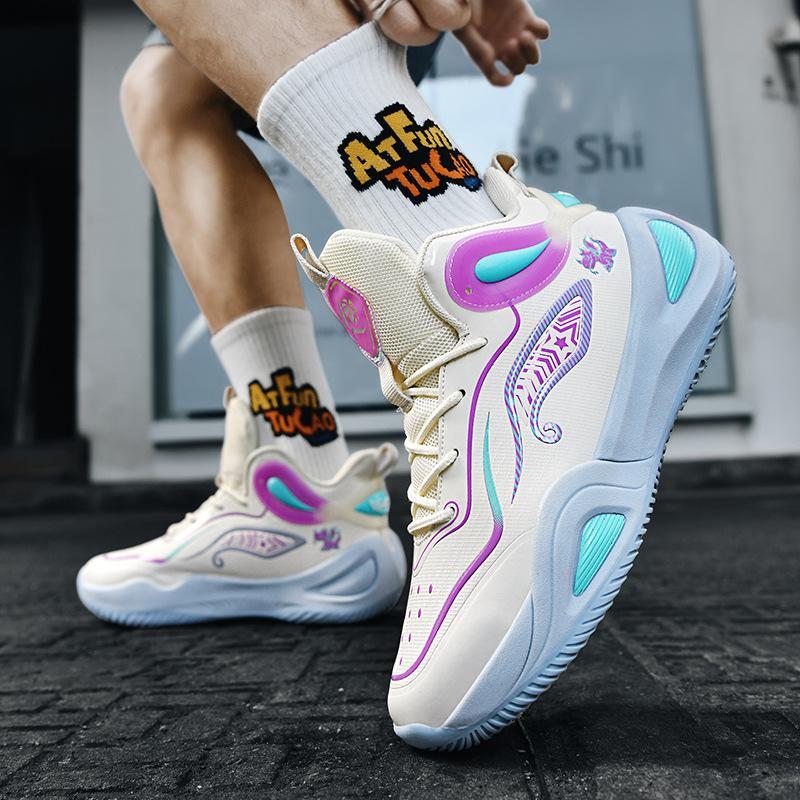 New mandarin duck basketball shoes men's leather high-top sports shoes female adolescent primary and secondary school students older children's tra
