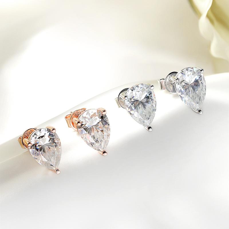 Smyoue 0.5CT 1CT Pear Cut Certified Moissanite Stud Earrings for Women 100% 925 Silver Plated 18k Gold Wedding Jewelry