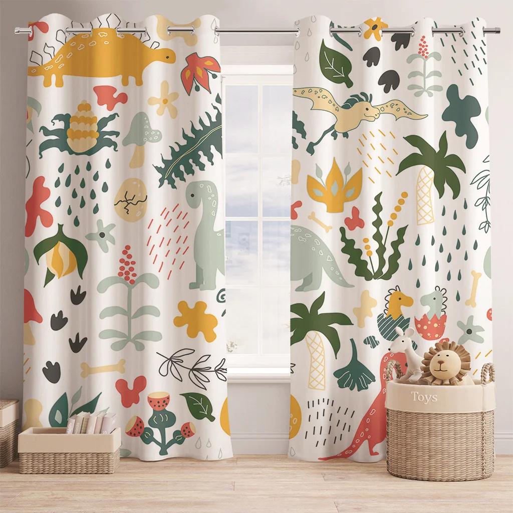 Oblíbený dětský kreslený styl Závěsy se vzorem dinosaurů 2 panely Chlapci Dívčí pokoj Ložnice Obývací pokoj Dekor oken Záclony