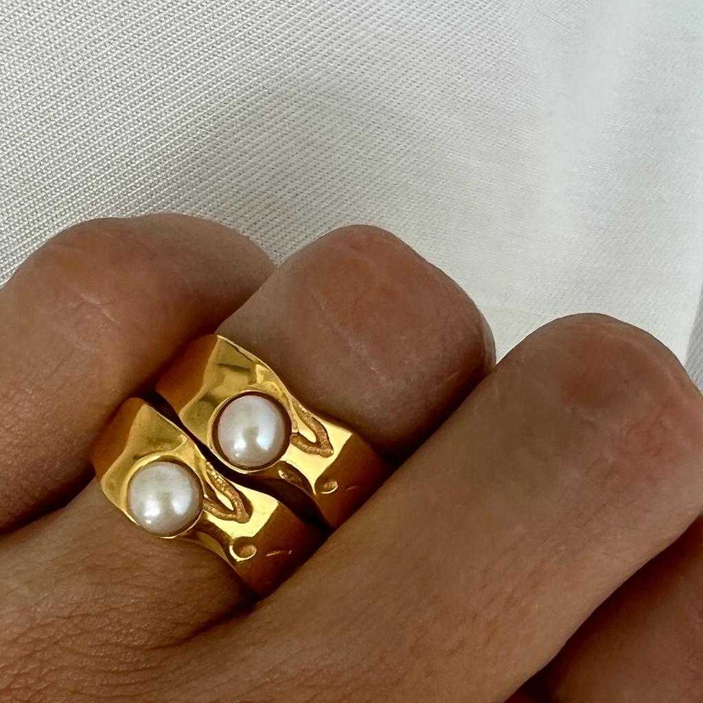 18K Gold PVD Plated 316L Stainless Steel Rings Finger Chunky Wedding Statement Jewelry Shell Freshwater Pearl Zircon Ring KTJ