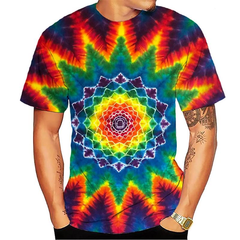 Colorful Vortex Tie-dye Pattern Printing 3D T Shirt for Men and Women Short Sleeve T Unisex Fashion O Neck Casual Men's Clothing