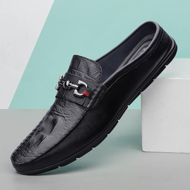 

Мужские мокасины из натуральной кожи, новые полутапочки, мужские тапочки, новые модные туфли-лодочки для мужчин, дышащие туфли-лодочки Muller 47 чёрный