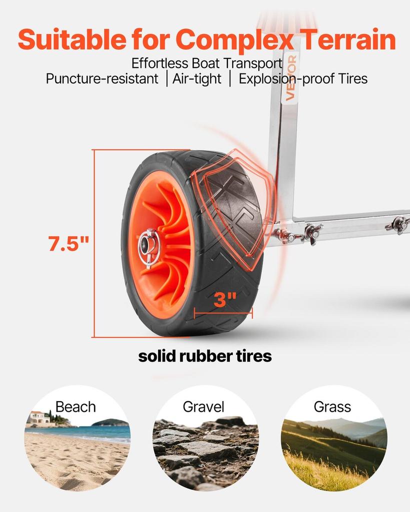 Kayak Cart, 113.4 Kg Load Capacity, Canoe Cart Dolly with 19.1 Cm Solid Rubber Tires & Kickstand, Assembles & Disassembles Within Seconds, Paddle