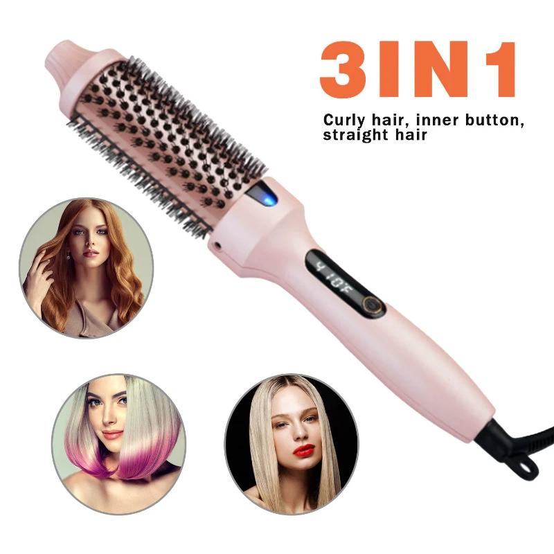 Portable Ionic Straightening Hair Curler Round Brush Hair Styling Tool Electric Infrared Heated Comb Hair Styling Brush