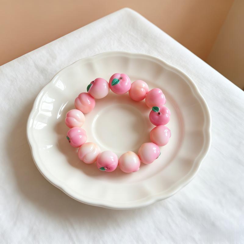 3D Simulation Fruit Beaded Bracelet Resin Pear Charms Adjustable Chain For Teen Girls Daily Party Wear Jewelry Accessories