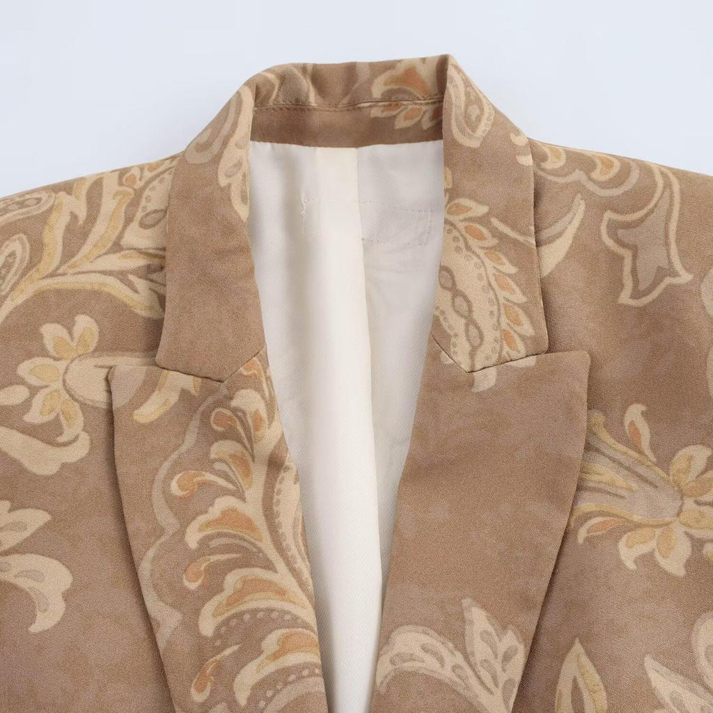 2025 Spring Women's Printed Long-Sleeve Button-Up Turn-Down Collar Casual Suit Jacket