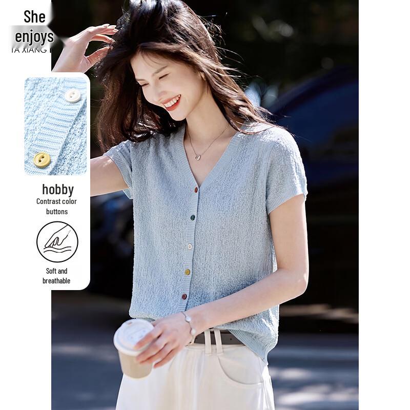 Women s V-Neck Thin Knit Short Sleeve Top M