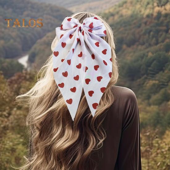 Women Hairpin Bow Shape Ribbon Heart-Shaped Pattern Hair Clip Spring Clip Back Head Hair Accessories Wedding Gift