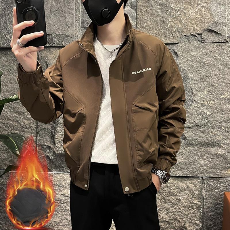 Frühling und Herbst Schicke Arbeitsjacke Herren Neue Trendige Bestickte Lässige Baumwoll Stehkragenjacke Herrenbekleidung