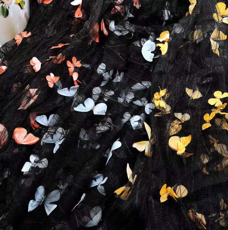Three-Dimensional Butterfly Fixed Flower Spider Web Yarn Black Yarn Lace Embroidered Lace Children'S Clothing Hanfu Dress Fabric Decoration