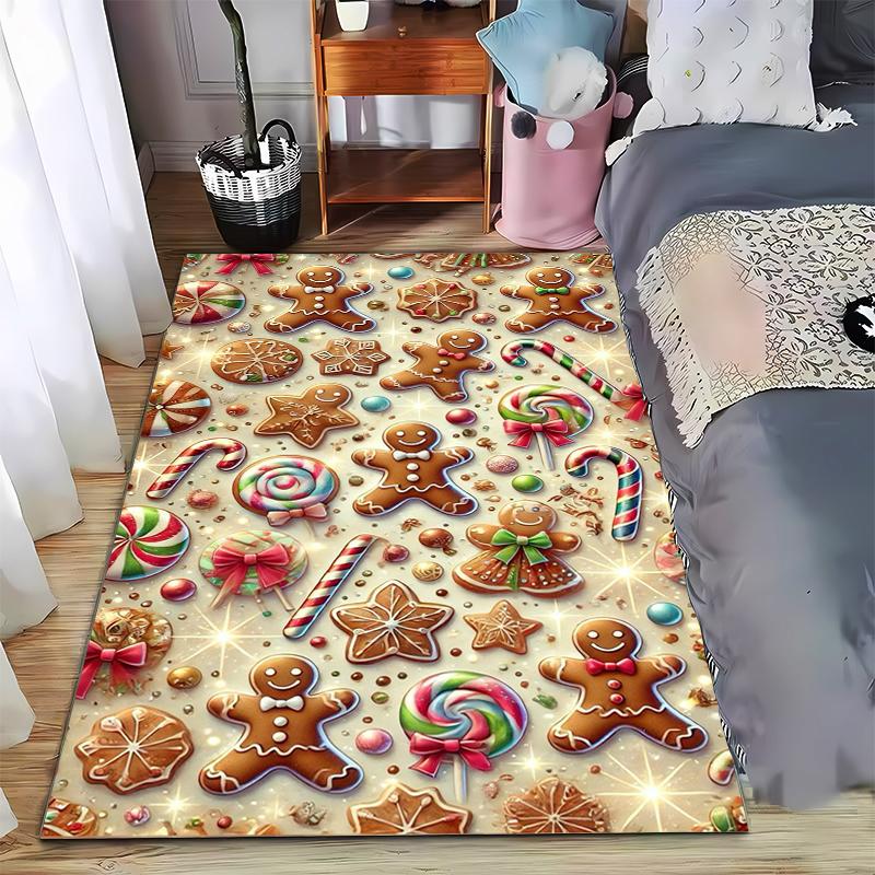 Christmas Gingerbread and Candy Themed Decorative Carpet for Home Suitable for Use As an Anti-slip for Living Room Bedroom Sofas