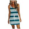 Women's Summer Sleeveless Loose Bandage Striped Sling Dress Pocket V Neck Tank Dress