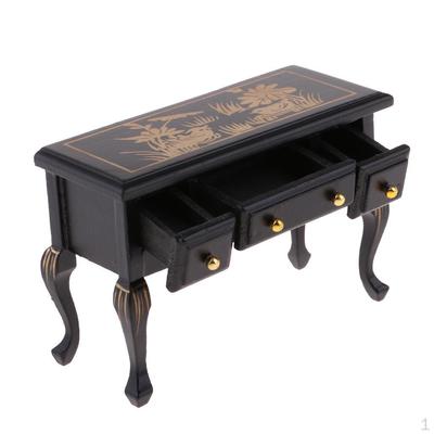 1/12 Miniatur Puppenhausmöbel Vintage Holztisch Schreibtisch mit 3 Schubladen Puppenhauszubehör