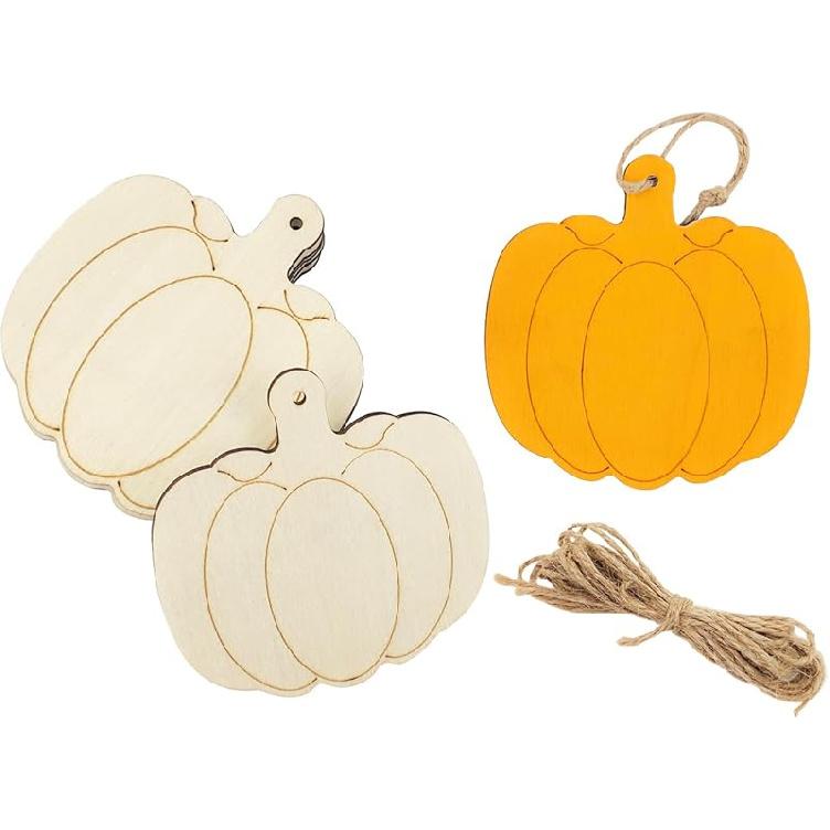 30 Pack 4 Inch Wood Pumpkins Cutouts Unfinished Wood Pumpkins Crafts Wooden Pumpkins Hanging Ornaments DIY Pumpkins Craft Gift Tags for Home Party Small