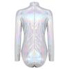 Womens One-piece Shiny Metallic Long Sleeves Gymnastic Dance Leotard Athletic Bodysuit
