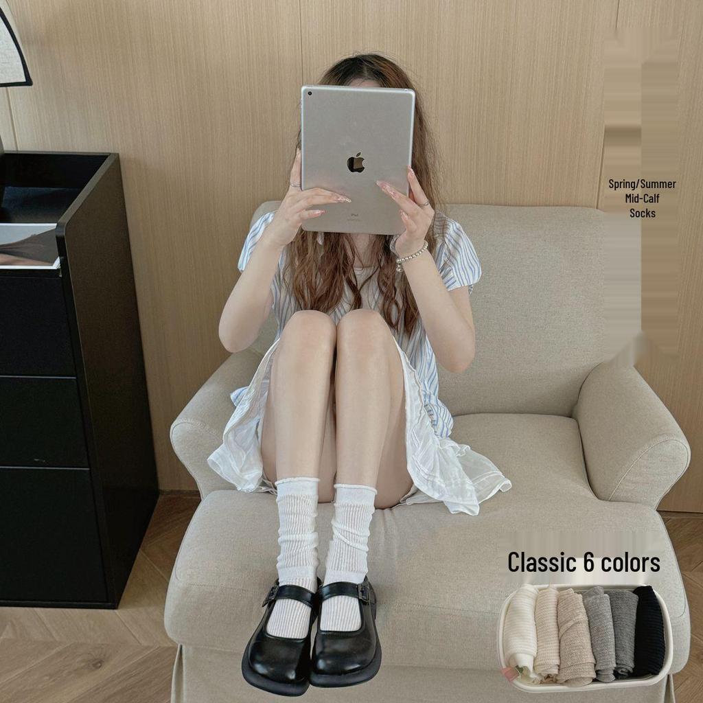 Japanese Ballet Style Women's Mid-Calf and Over-the-Knee Mesh Socks – Spring and Summer Breathable Sweet Scrunch Design.