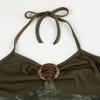 Retro Waldgrün Vintage Print Boho Y2K Camisole Rückenfrei Neckholder zum Binden Asymmetrische Oberteile Damen Urlaubskleidung