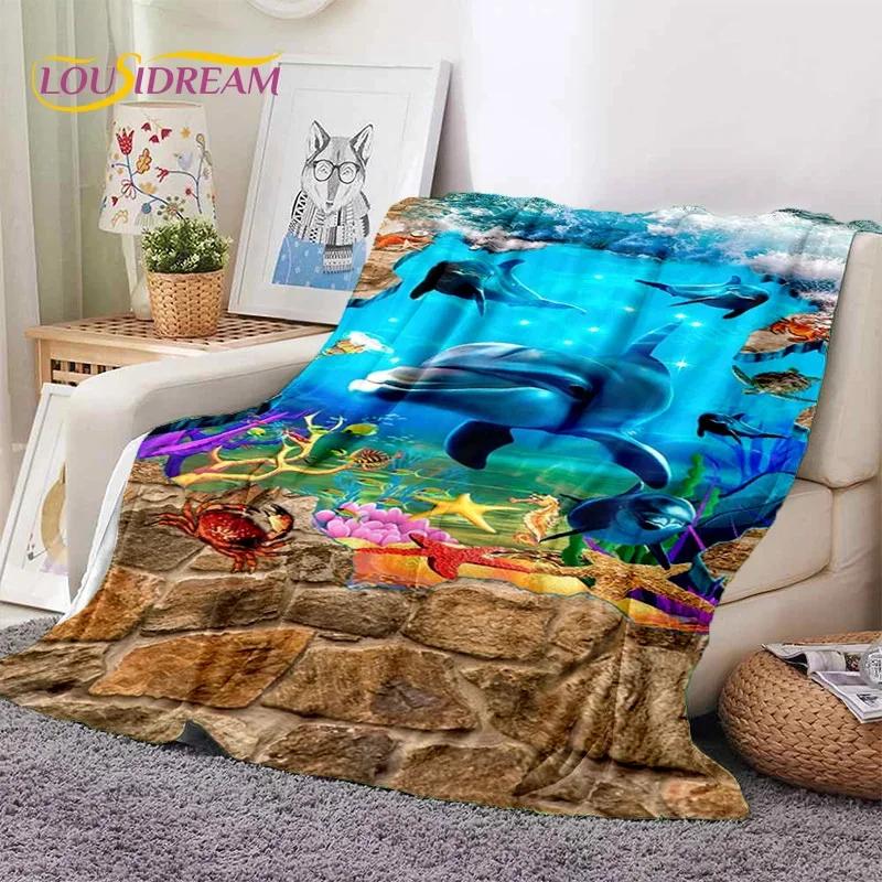 3D Illusion Underwater World Seabed Shark Dolphin Soft Flannel Blanket for Beds Bedroom Sofa Picnic,Throw Blanket Outdoors Gifts