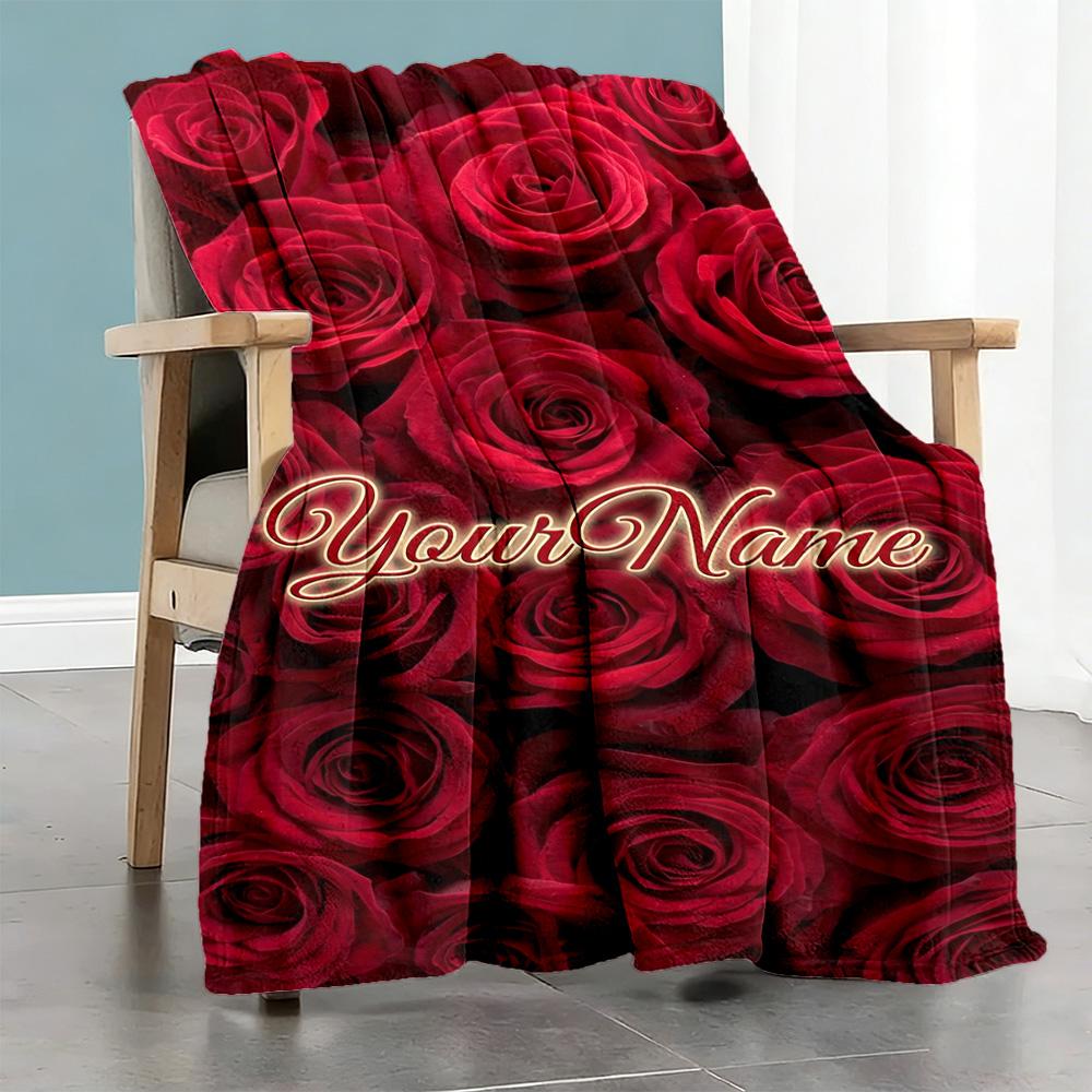Rose Personalized Text Blanket Cozy Personalized Blanket Warmthful Decor Perfect for Picnics Living Room Office Nap Four Seasons Universal