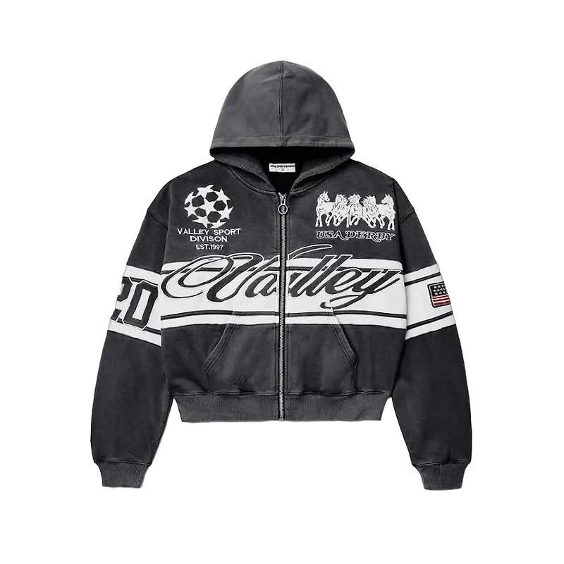 Unisex Hooded Zip-Up Sweatshirt With Camo Print Loose Fit Streetwear Teens Adults