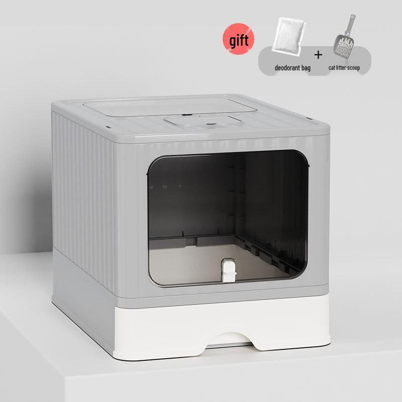 Extra velký skládací uzavřený kočičí záchod s deodorizérem a zásuvkou proti rozstřiku