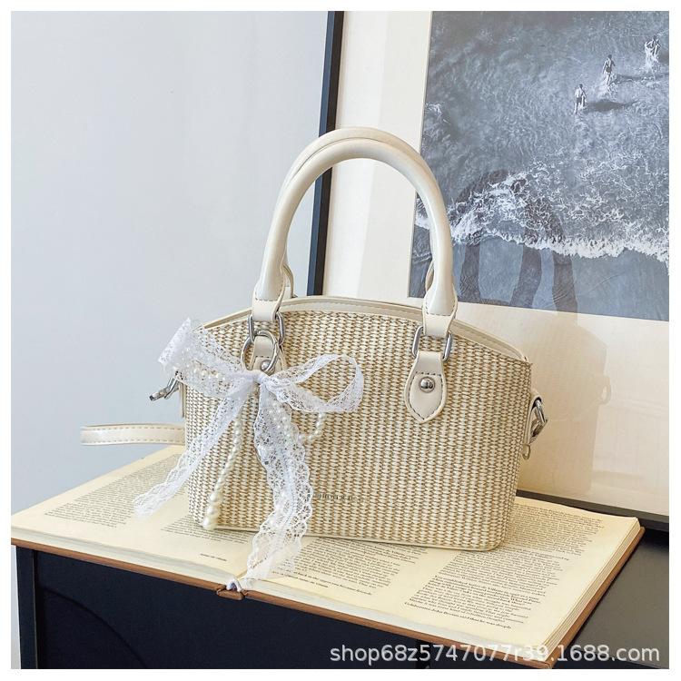 2025 New Style of Foreign Style Woven Small Bag Sen Cute Women's Bag Summer Popular Silk Scarf Crossbody Bag Hand-held Bucket Bag