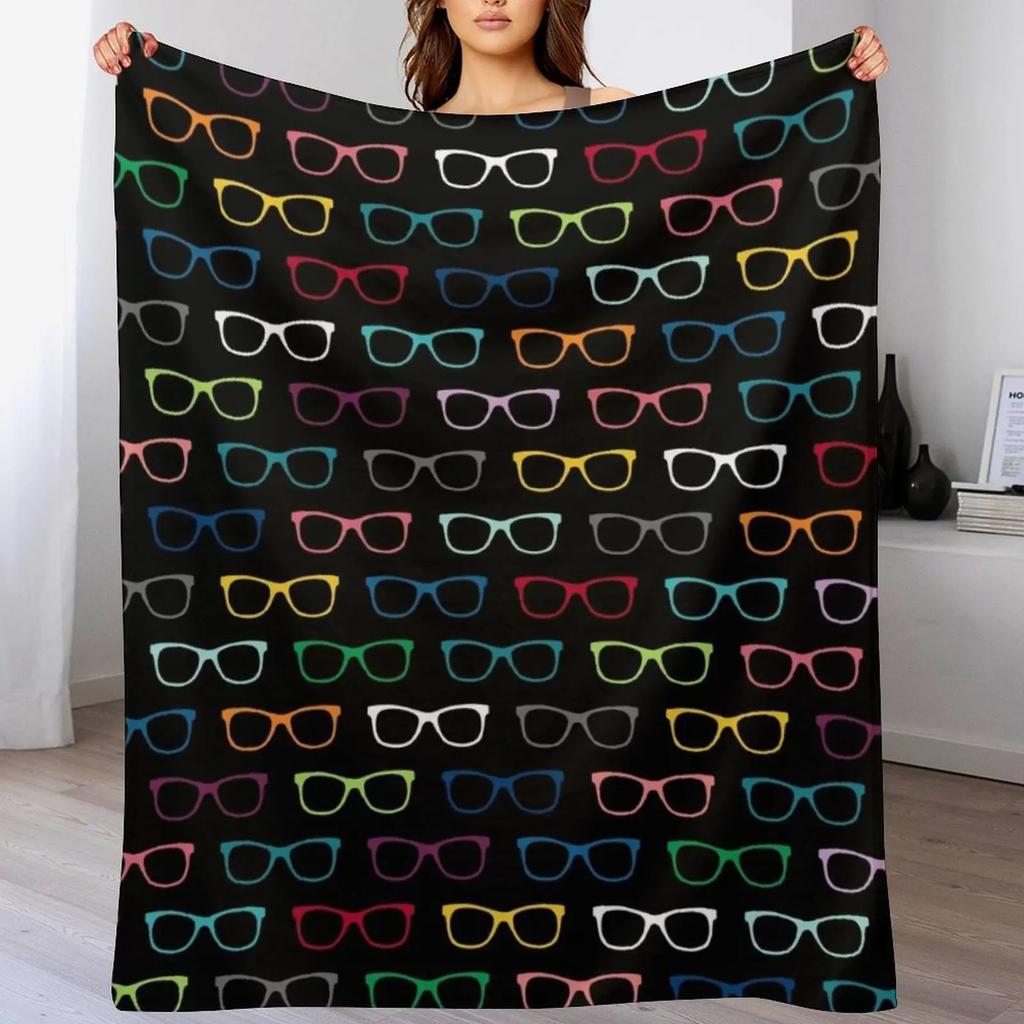 Colorful Hipster Eyeglasses Pattern Throw Blanket Soft Comfort Blanket for Reading Watching TV