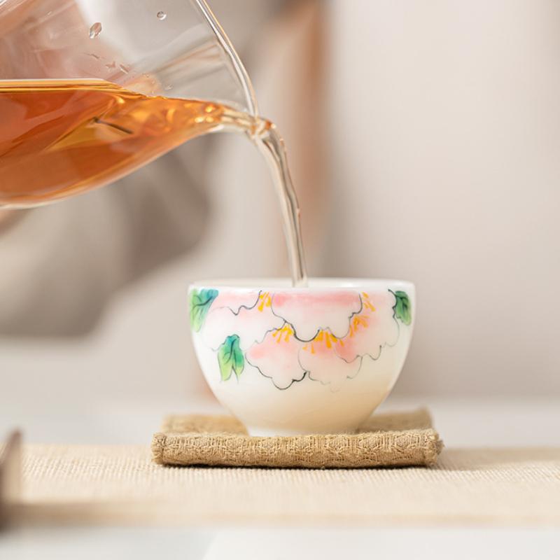 Ice Type Jade Porcelain Hand-painted Teacup Handmade Flower Rhyme Single Cup Home Office Kung Fu Tea Cups