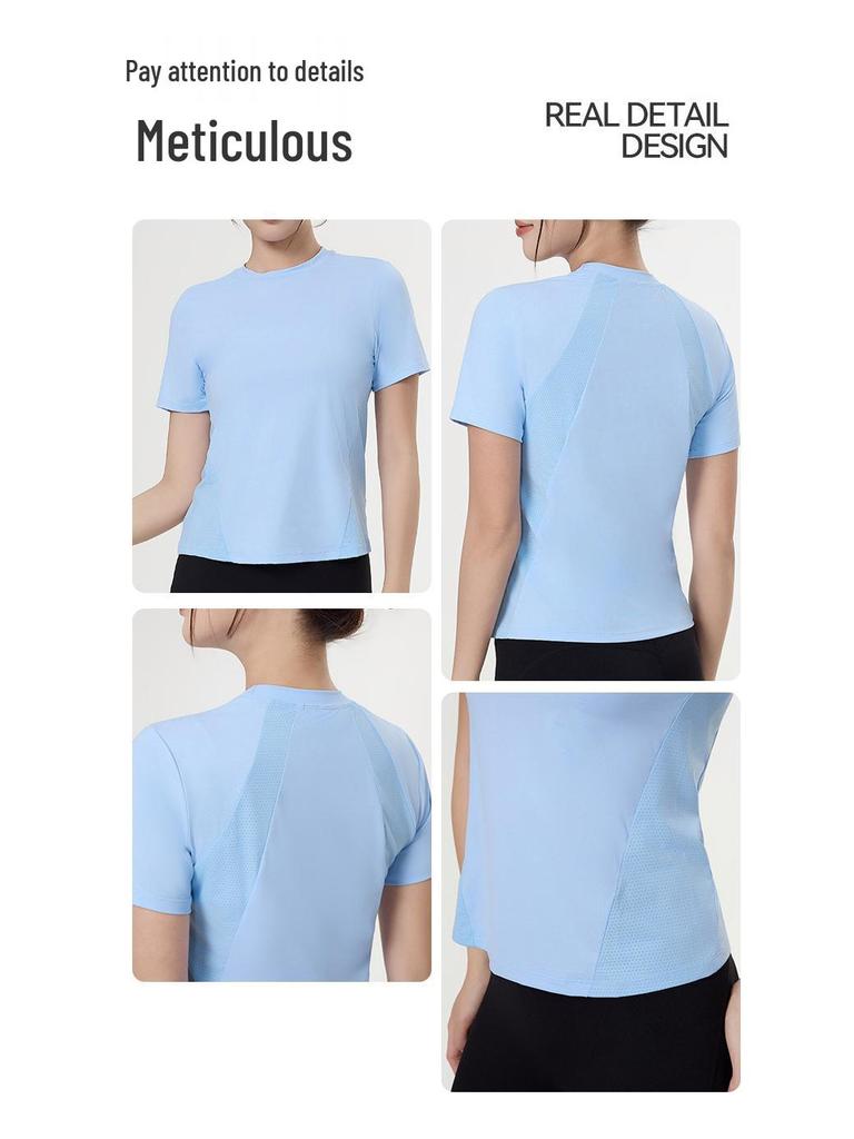 Women's Summer Mesh Patchwork Yoga Sport Top - Slim, Quick-Dry, Breathable, Short Sleeve Fitness T-Shirt