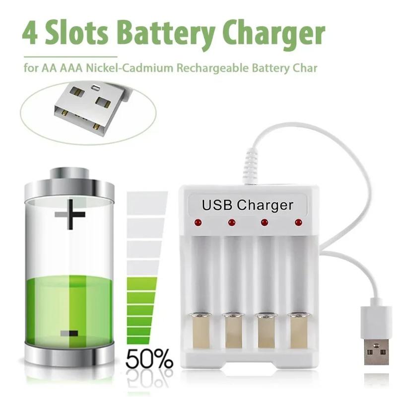 4 Slots USB Output Fast Charging Battery Charger Short Circuit Protection AAA and AA Rechargeable Battery Station