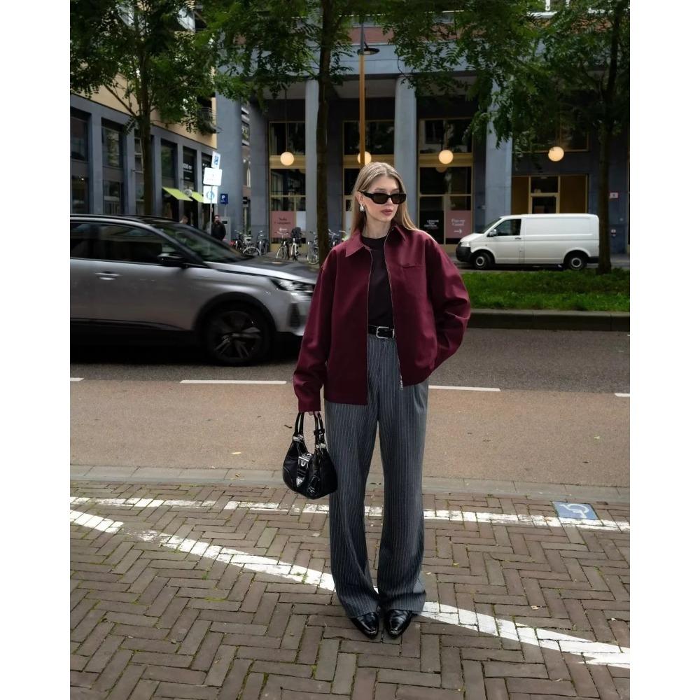 Women'S Lapel Zipper Pocket Long Sleeve Jacket