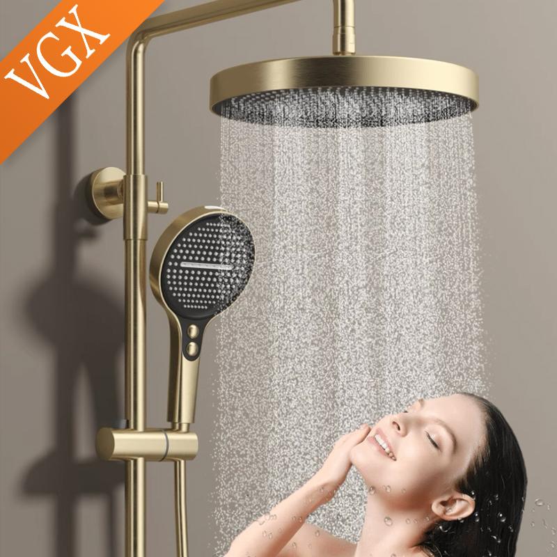VGX Gold Shower System Set Bathroom Shower Faucet Set 3-way Rainfall Shower Set Shower Mixer Crane with Hand Shower Set Grey