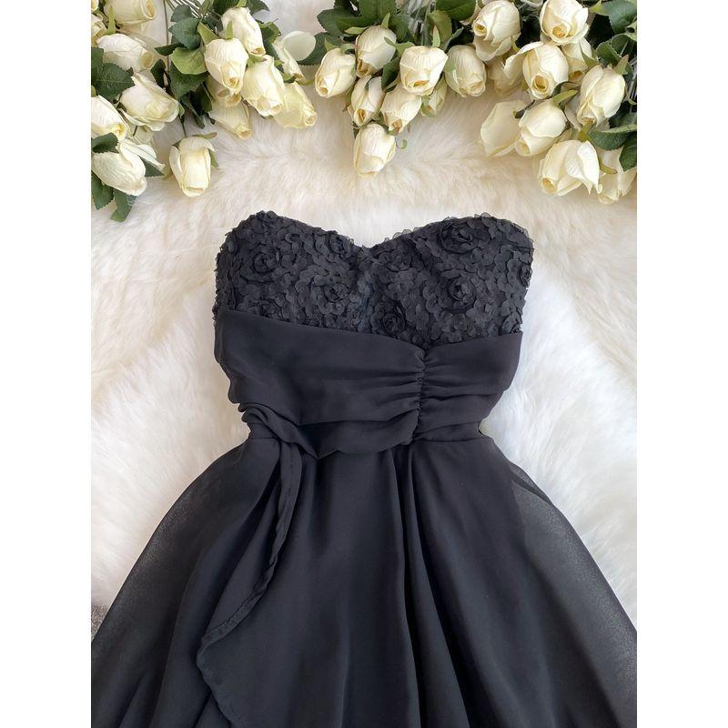 French Socialite Exquisite Refined Grace Small Dress Fancy Party Gathering Small Dress Mesh Stitching Tube Top Dress