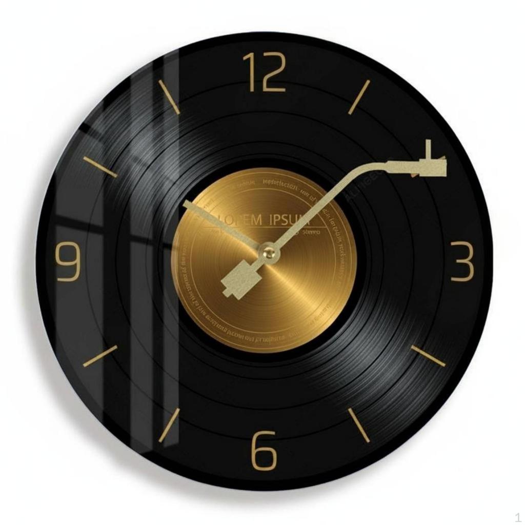 Vinyl Records Wall Clock Silent Analog Movement Music Themed Sweeping Round Shape
