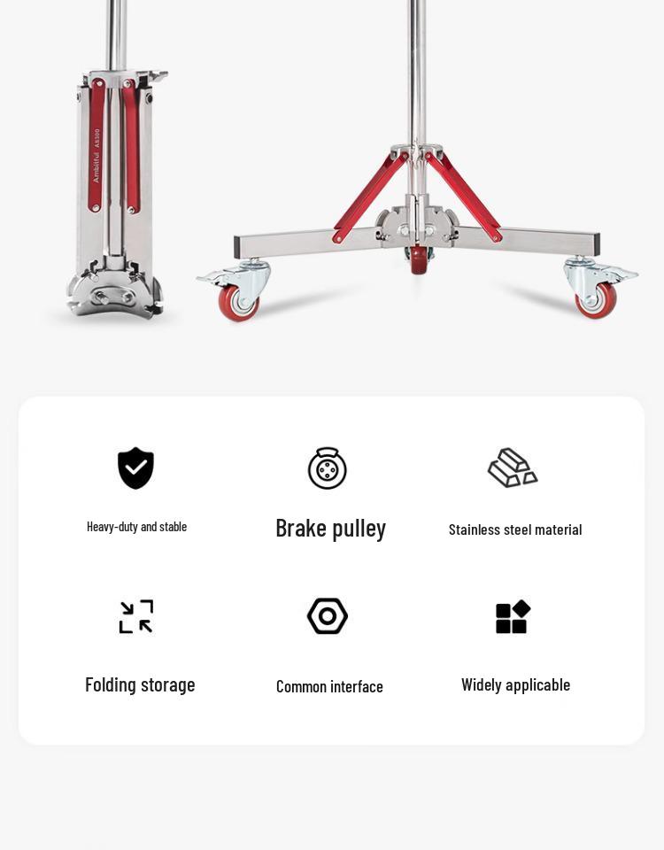 Ambitful AS-300 Heavy-Duty Stainless Steel Photography Light Stand with Thickened Base and Horizontal Arm