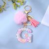 1PC Keyring Key Accessory Letter Filled Colourful Initial Pendant With Fluffy Keychain Glitter Tassel Charms For  Bags Backpacks