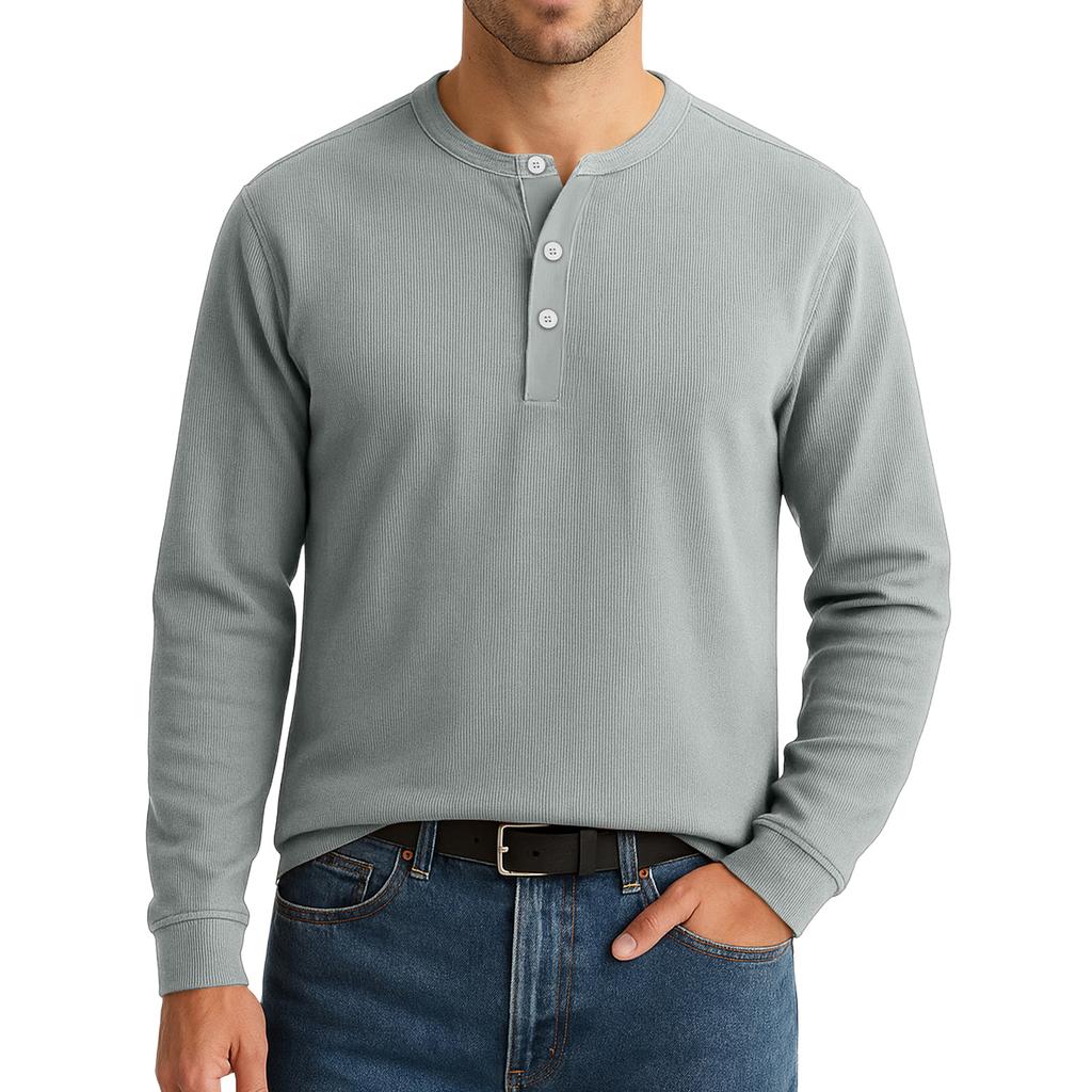 Men's Casual Style Solid Color Loose  Shirt Long-sleeved Top