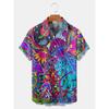 Fashion Men's Casual Sea Life Graphics Short Sleeve Shirt Button Down Lapel Shirts Oversized Tops Casual Hawaiian Shirt for Man