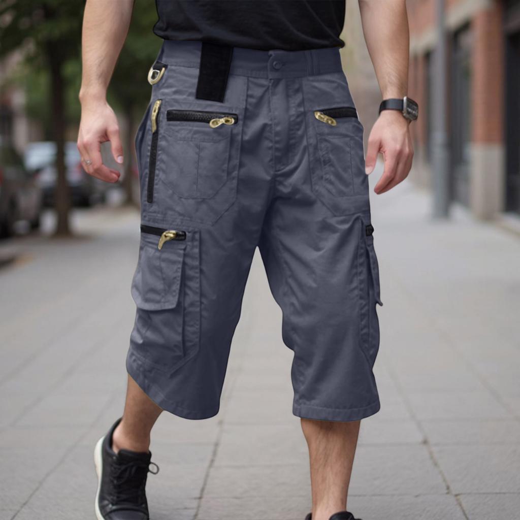 Pantalones Cargo 3/4 para Hombre - Pantalones Cortos de Trabajo Holgados Estilo Vintage con Múltiples Bolsillos