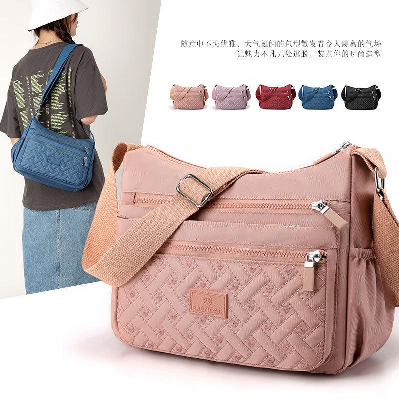 Crossbody Bag Women's Multi-compartment Large-capacity Waterproof Nylon Embroidery Casual Fashion Shoulder Bag Outdoor Travel Mommy Bag