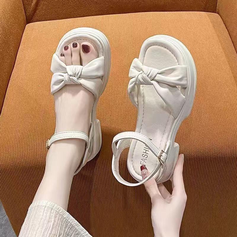 Fashion beach shoes women's outer wear summer new bow thick heel with platform sandals