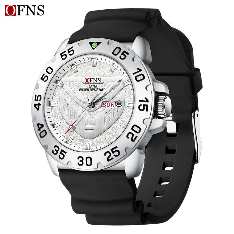 Oufannishi Men s Fashion Quartz Watch - Luminous, Waterproof, Silicone Strap, Double Calendar