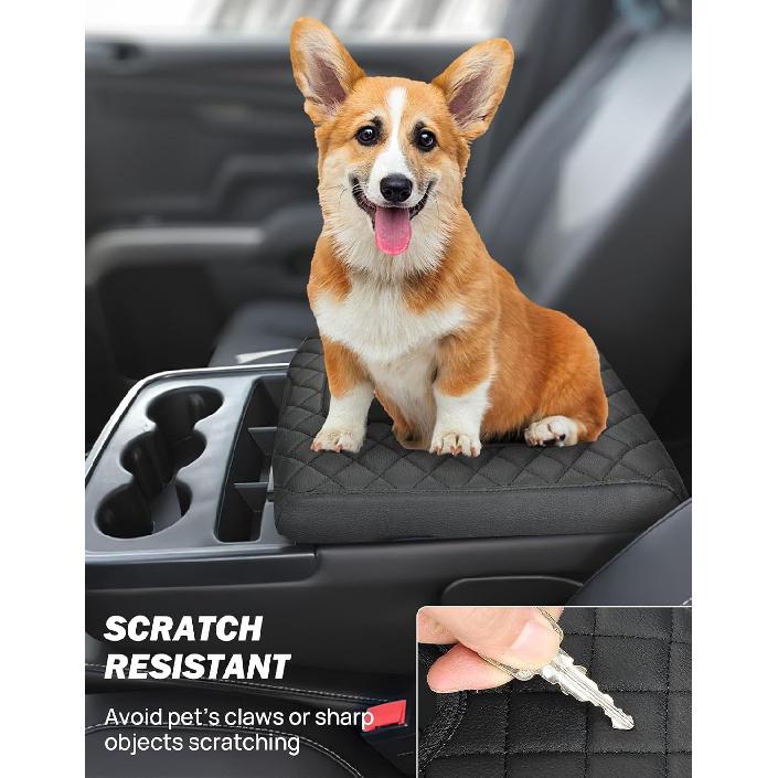 JOYTUTUS Center Console Cover Compatible With Silverado Sierra 2014 2015 2016 2017 2018 Jump Seat, Leather Arm Rest Armrest Cover For Car, Durable