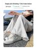 Women's Edge Cotton Linen Wide-Leg High-Waisted Pants - Slimming, Loose, Casual, Nine-Point Length, Summer 2026