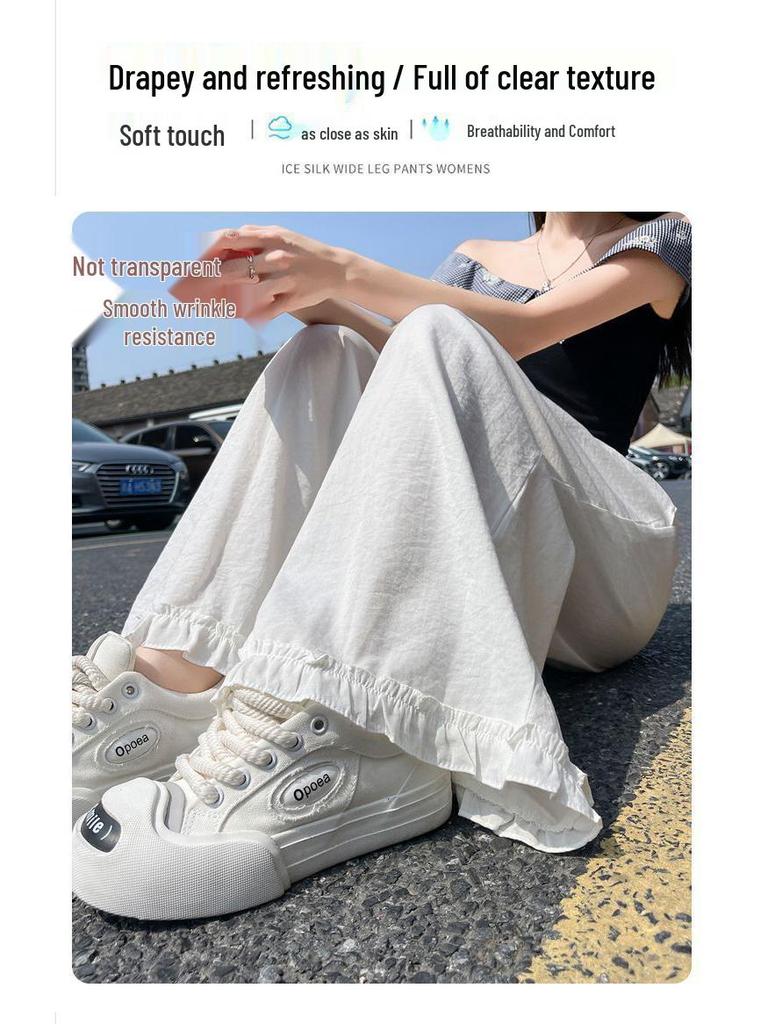 Women's Edge Cotton Linen Wide-Leg High-Waisted Pants - Slimming, Loose, Casual, Nine-Point Length, Summer 2026