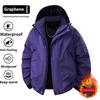 Winter New Outdoor Graphene Heated Jacket, Men's Cotton Jacket, Hooded Windproof Cotton Jacket, Fleece-lined Thickened Cold-resistant Jacket