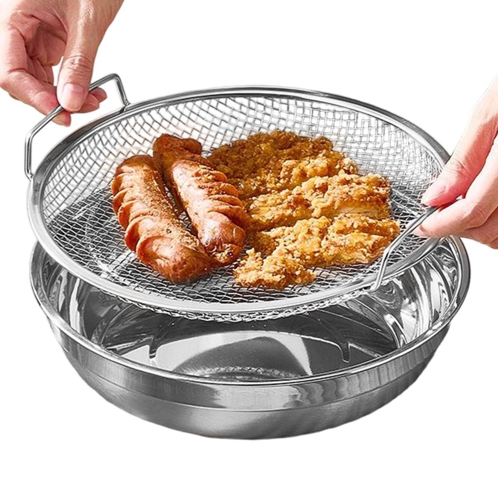 304 Stainless Steel Frying Oil Filter Grease Mesh Drainer Colander Household Circular Frying Oil Strainer With Handle