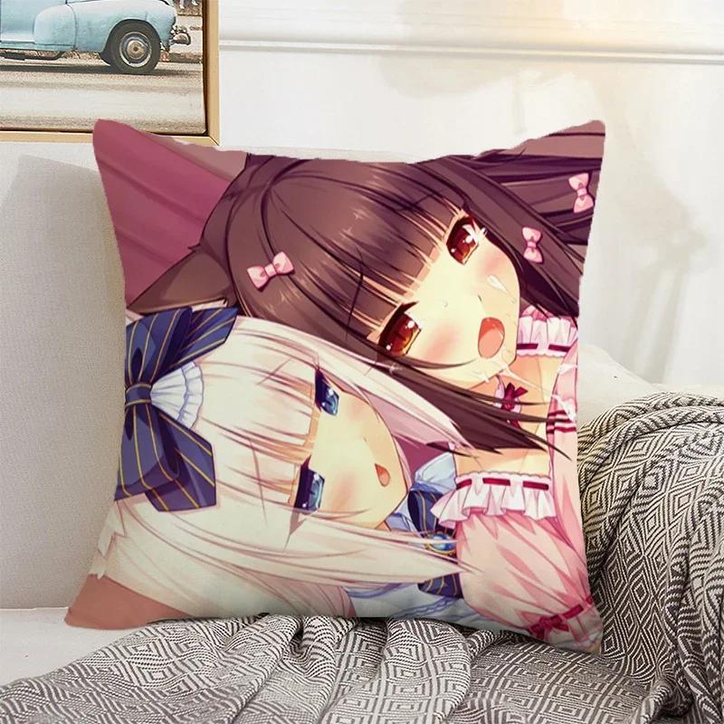 Nekopara 50x50 Cushion Cover 45 × 45 Decorative Pillowcase for Pillow Home Decor Car Decoration Pillowcases Bed Cushions Kawaii